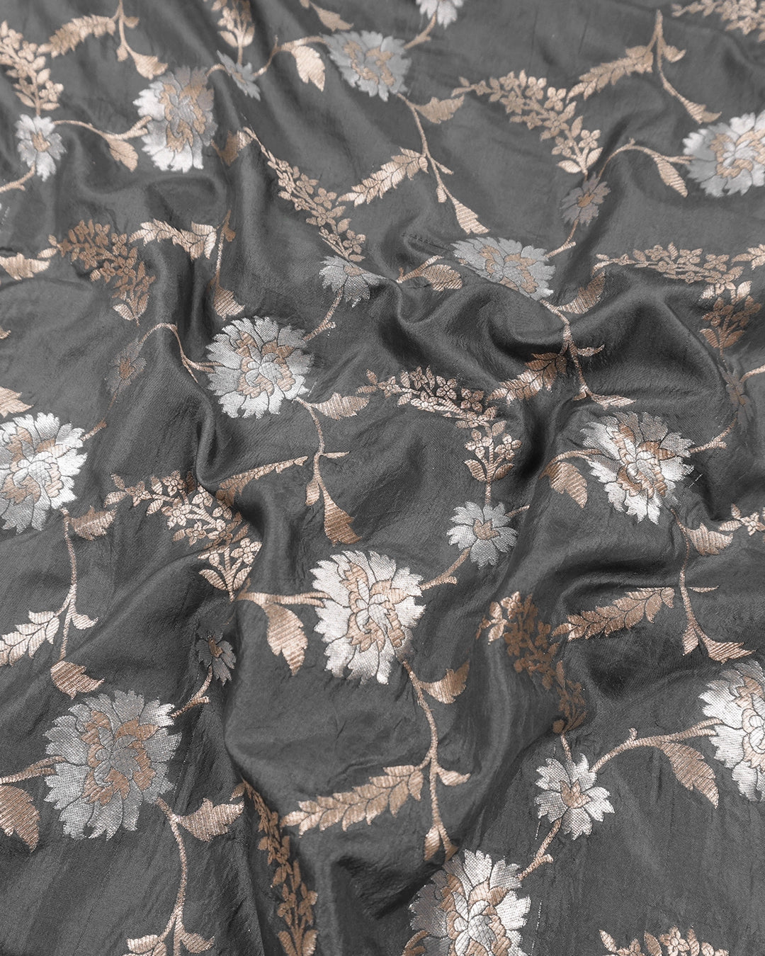 Moonstone Grey Pure Katan Saree with Heritage Meenakari Jaal Weaves