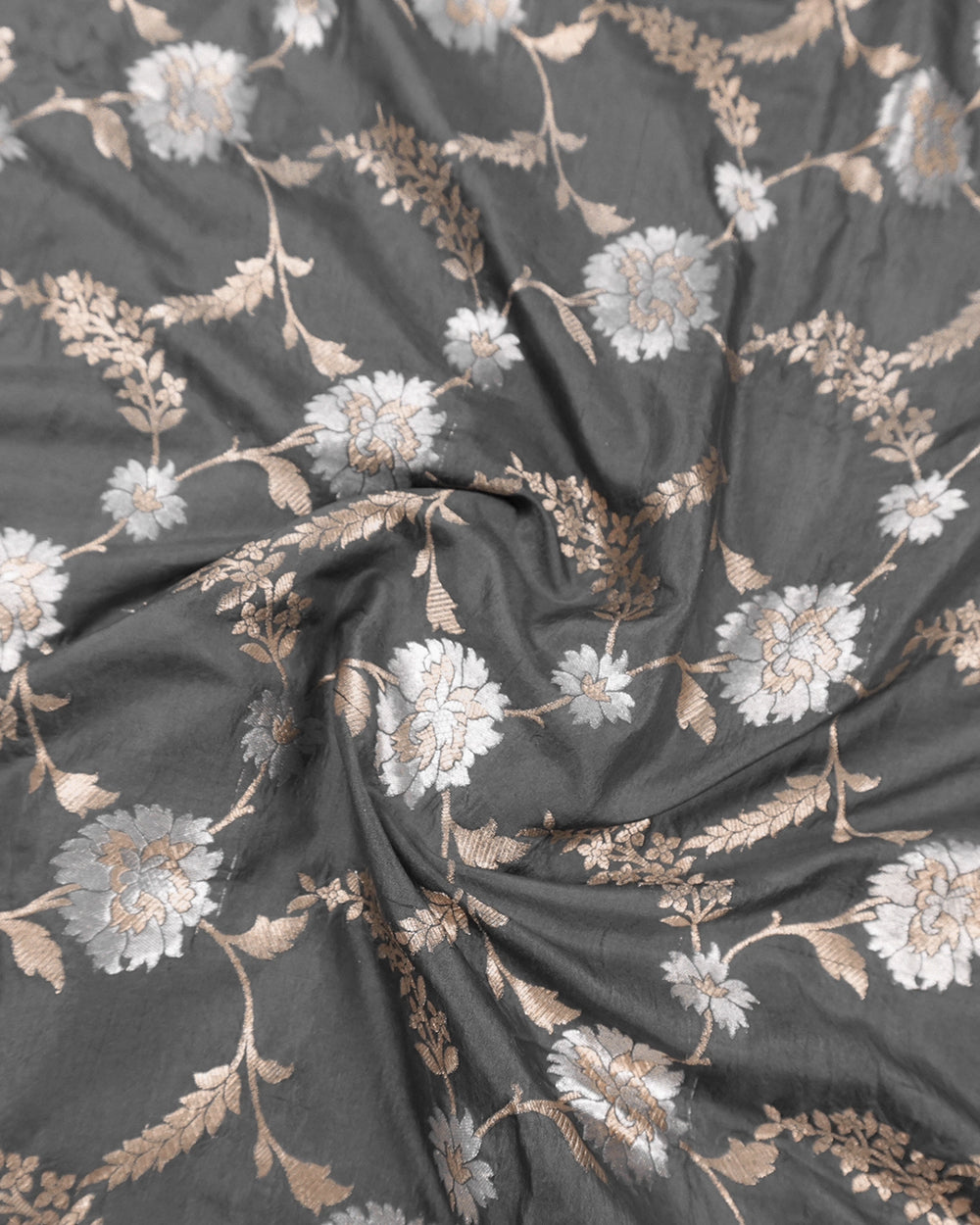 Moonstone Grey Pure Katan Saree with Heritage Meenakari Jaal Weaves