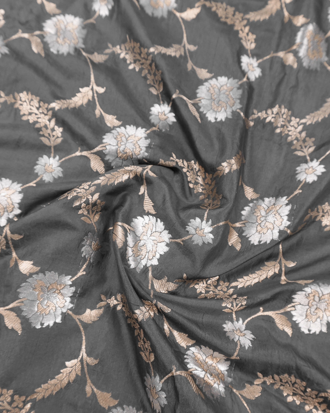 Moonstone Grey Pure Katan Saree with Heritage Meenakari Jaal Weaves