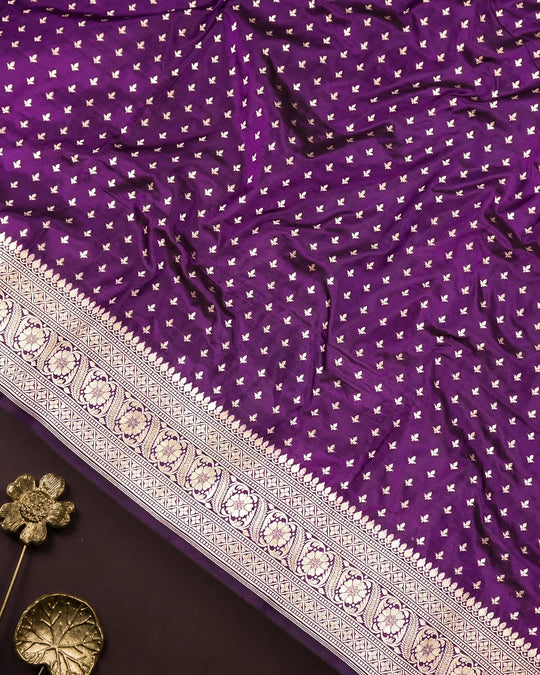 Purple Pure Katan Saree with Delicate Small Buti Weaving