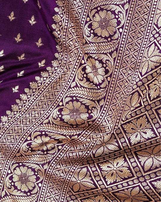 Purple Pure Katan Saree with Delicate Small Buti Weaving
