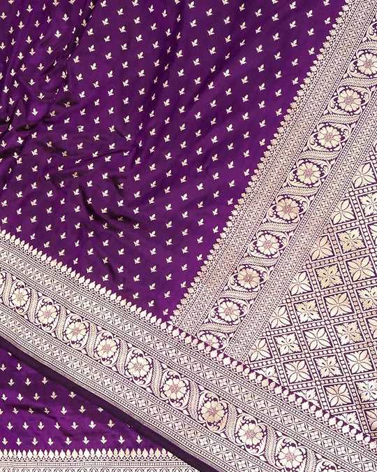 Purple Pure Katan Saree with Delicate Small Buti Weaving