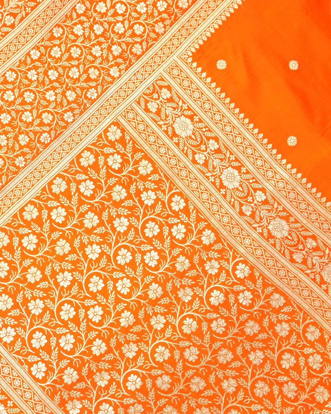 Orange Pure Katan Saree with Buti Weave and Luxurious Rich Border