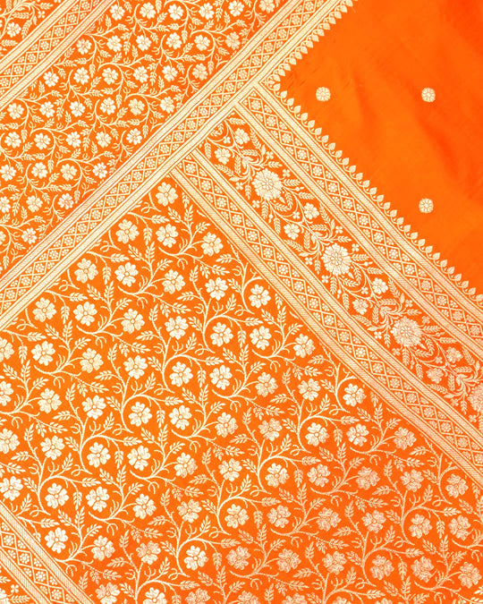 Orange Pure Katan Saree with Buti Weave and Luxurious Rich Border