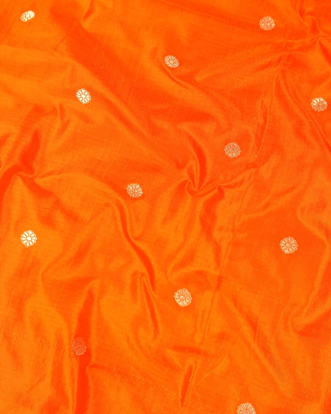 Orange Pure Katan Saree with Buti Weave and Luxurious Rich Border