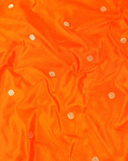 Orange Pure Katan Saree with Buti Weave and Luxurious Rich Border