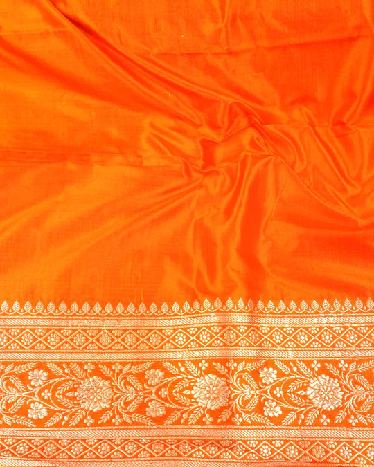 Orange Pure Katan Saree with Buti Weave and Luxurious Rich Border