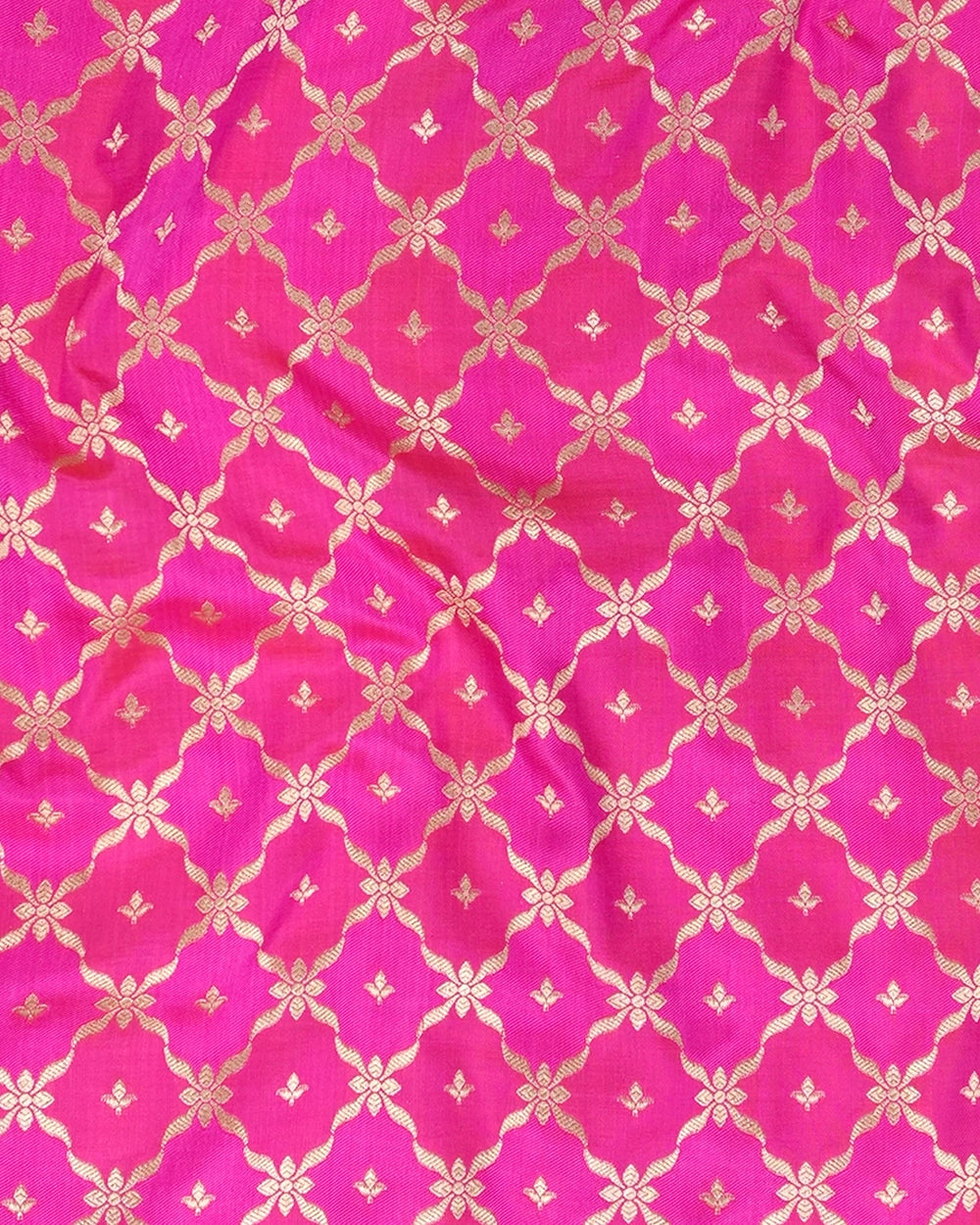 Pink Pure Katan Saree with Floral Diamond Motif Weaves