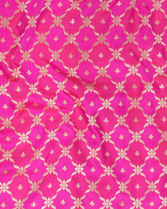 Pink Pure Katan Saree with Floral Diamond Motif Weaves