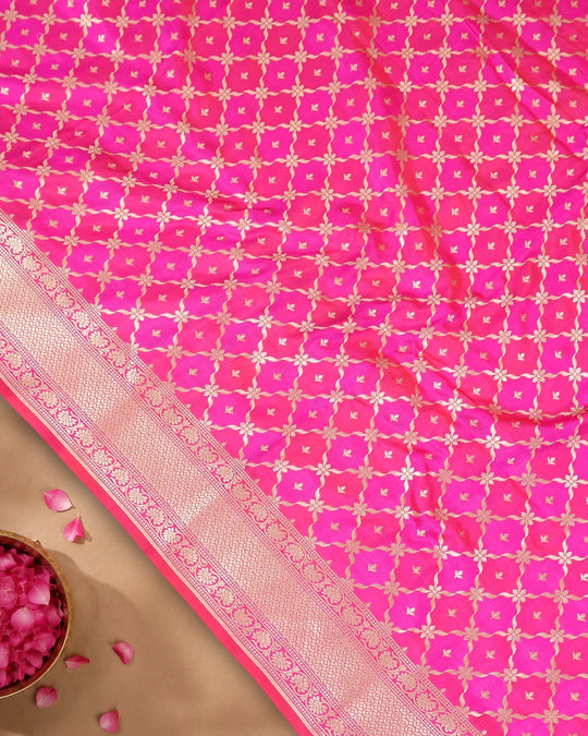 Pink Pure Katan Saree with Floral Diamond Motif Weaves