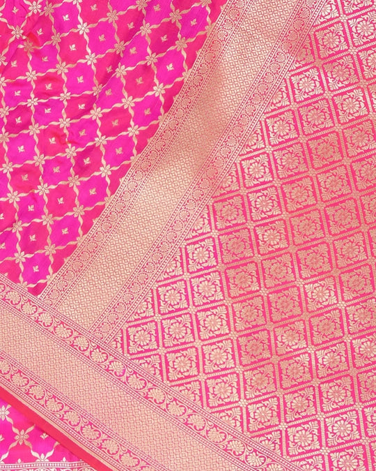 Pink Pure Katan Saree with Floral Diamond Motif Weaves