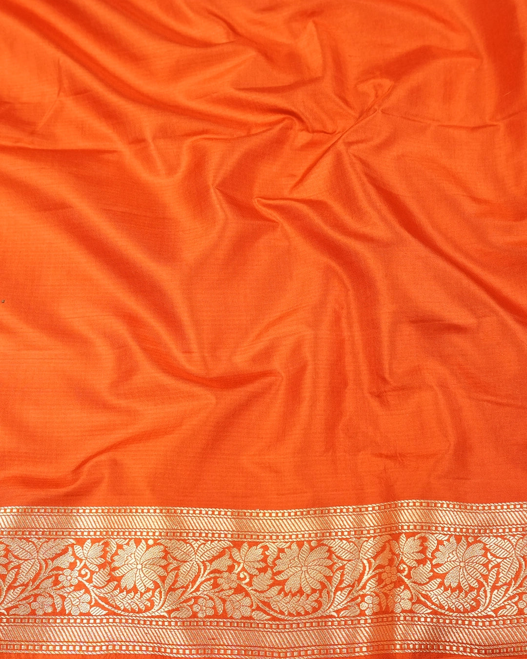 Orange Pure Katan Saree with Floral Vine Jaal Weaving