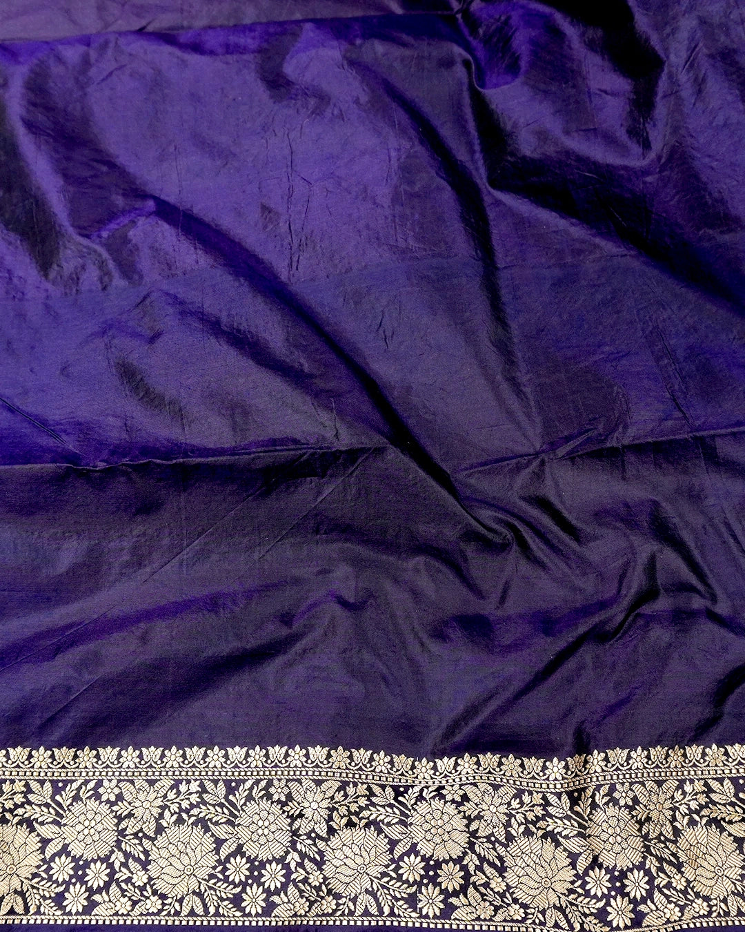 Navy Blue Pure Katan Saree with Meenakari Floral Weaves