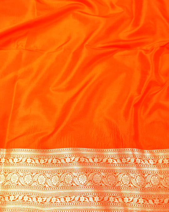 Orange Pure Katan Saree with Floral Butidar Weaves