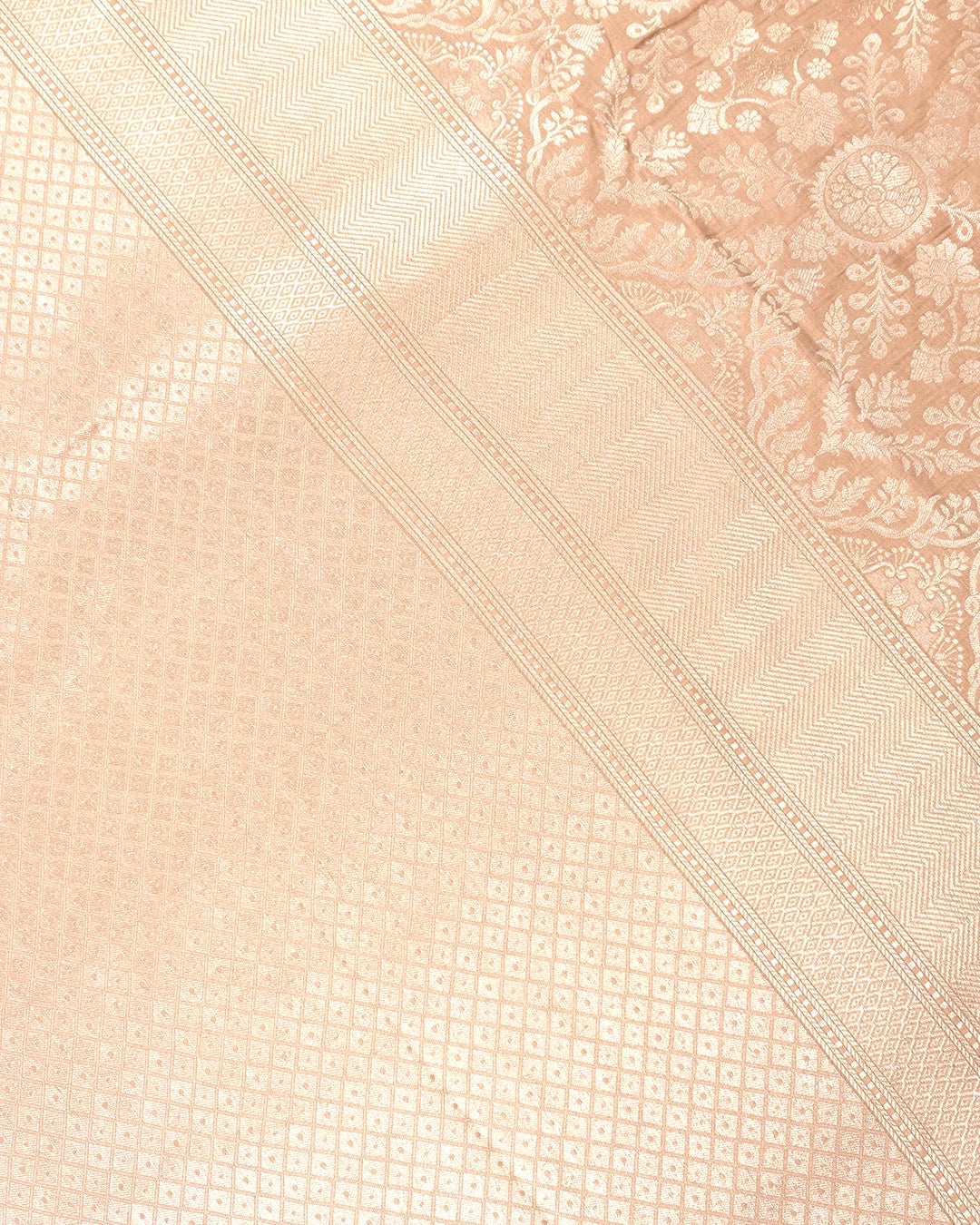 Champagne Beige Pure Katan Saree with Rich Floral Jaal Weaving