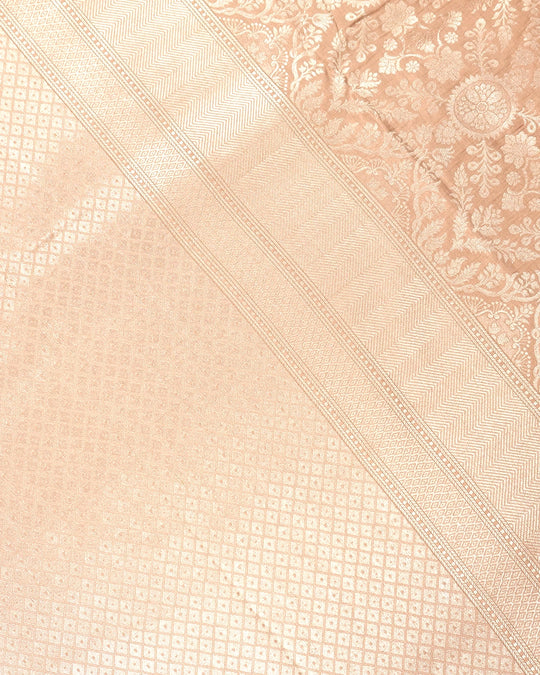 Champagne Beige Pure Katan Saree with Rich Floral Jaal Weaving