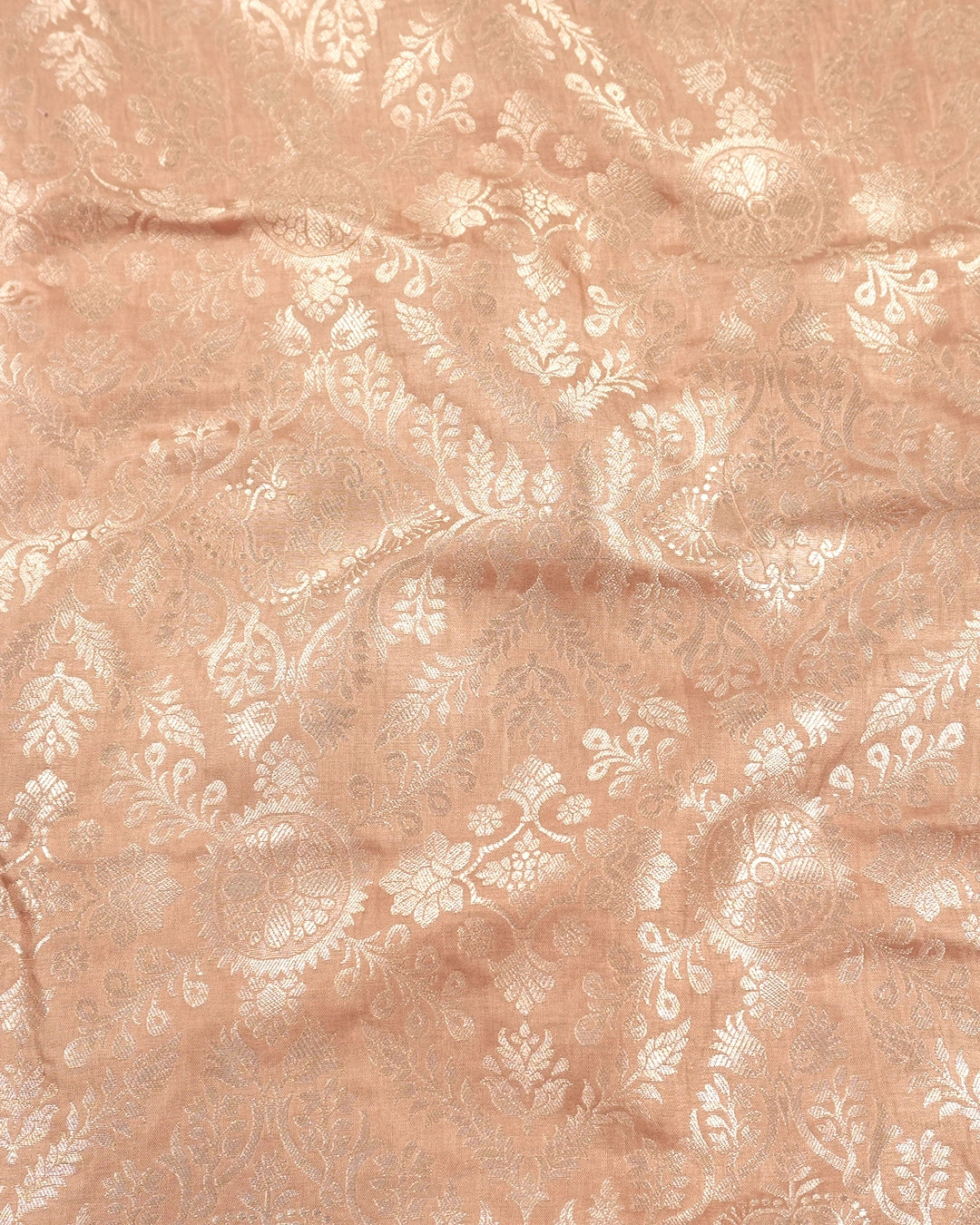 Champagne Beige Pure Katan Saree with Rich Floral Jaal Weaving
