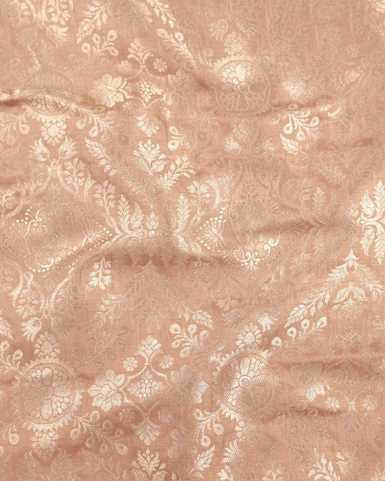 Champagne Beige Pure Katan Saree with Rich Floral Jaal Weaving