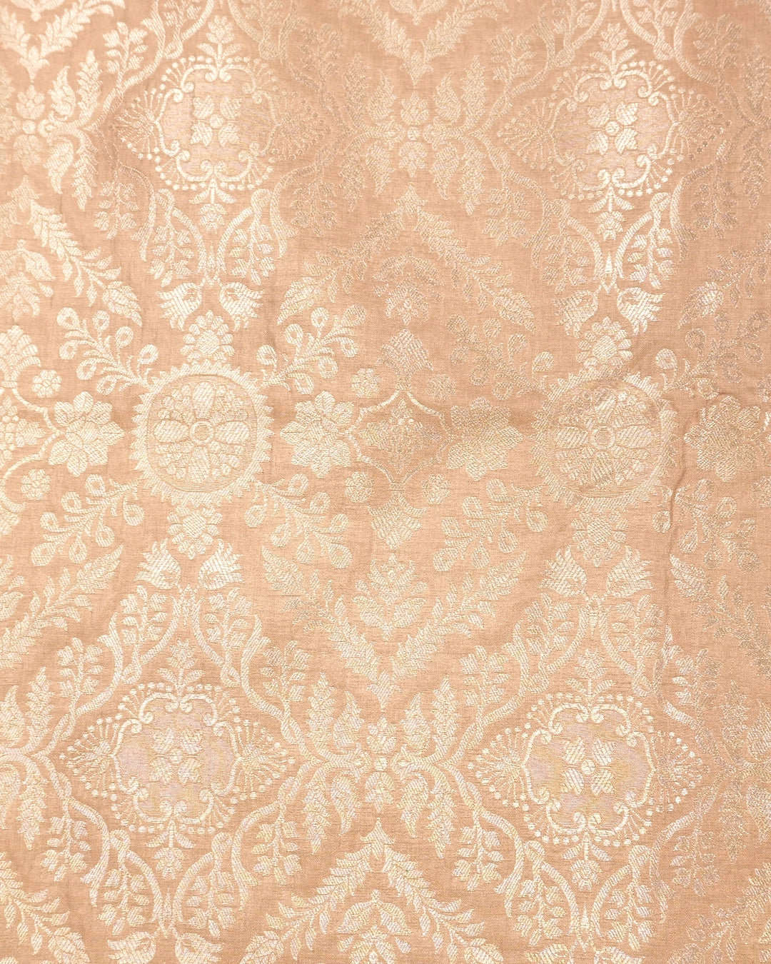 Champagne Beige Pure Katan Saree with Rich Floral Jaal Weaving