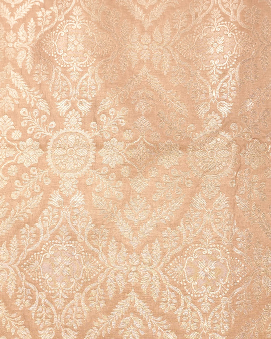Champagne Beige Pure Katan Saree with Rich Floral Jaal Weaving