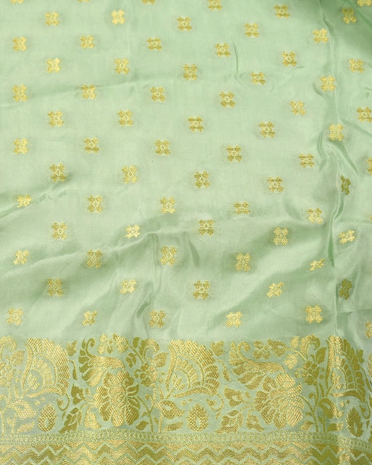 Green Pure Banarasi Saree with Floral Medallion Butta Weaves