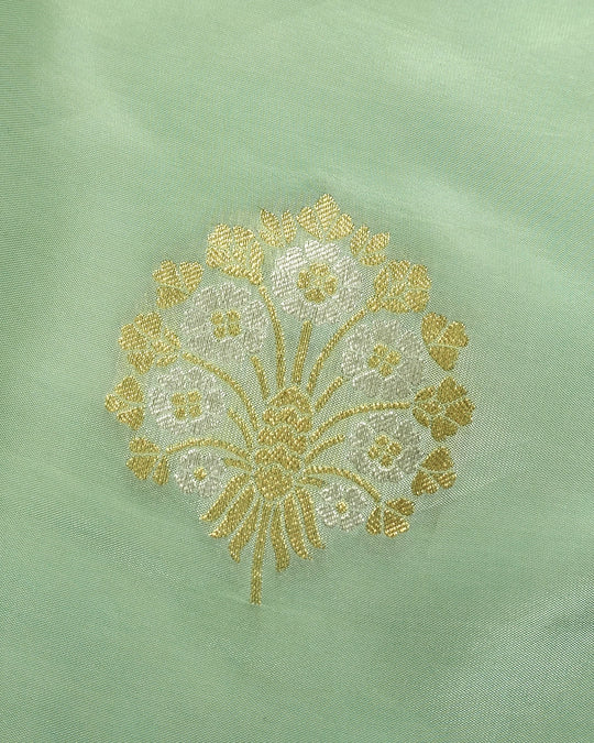 Green Pure Banarasi Saree with Floral Medallion Butta Weaves