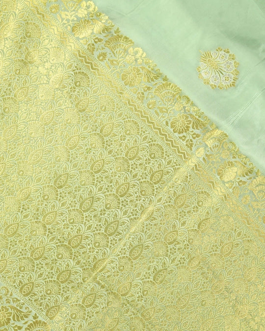 Green Pure Banarasi Saree with Floral Medallion Butta Weaves
