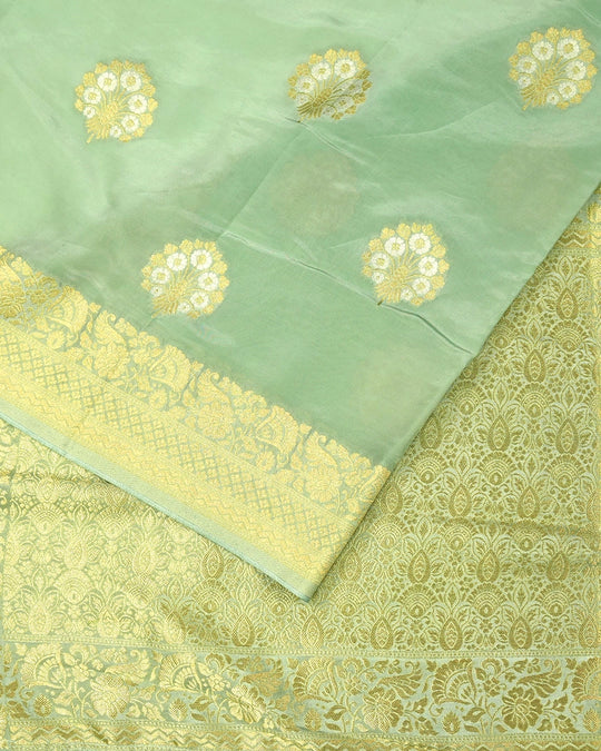 Green Pure Banarasi Saree with Floral Medallion Butta Weaves