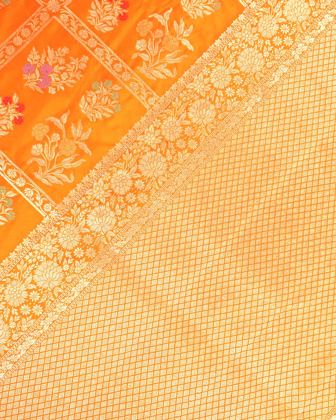 Orange Pure Katan Saree with Rich Meenakari Floral Buta Weaves