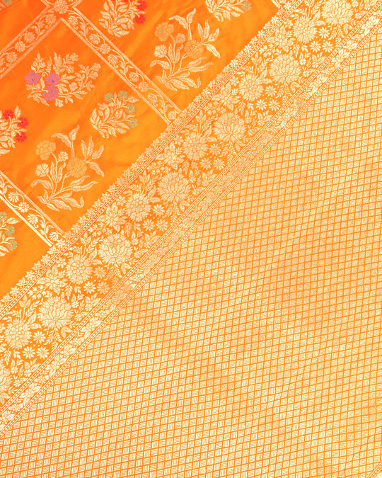 Orange Pure Katan Saree with Rich Meenakari Floral Buta Weaves