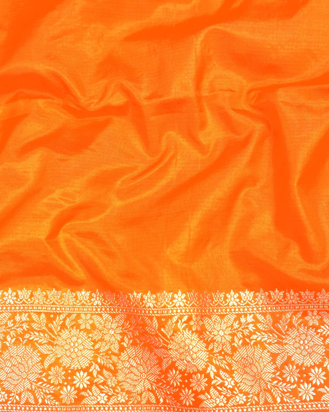 Orange Pure Katan Saree with Rich Meenakari Floral Buta Weaves