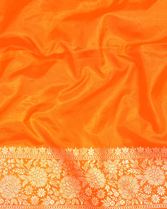 Orange Pure Katan Saree with Rich Meenakari Floral Buta Weaves