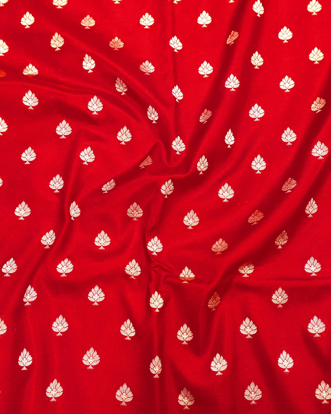 Red Pure Katan Saree with Delicate Floral Buti Weaving