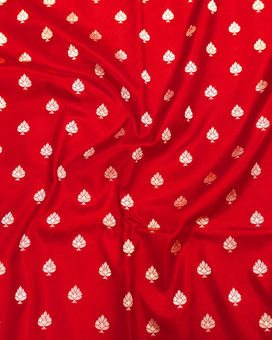 Red Pure Katan Saree with Delicate Floral Buti Weaving