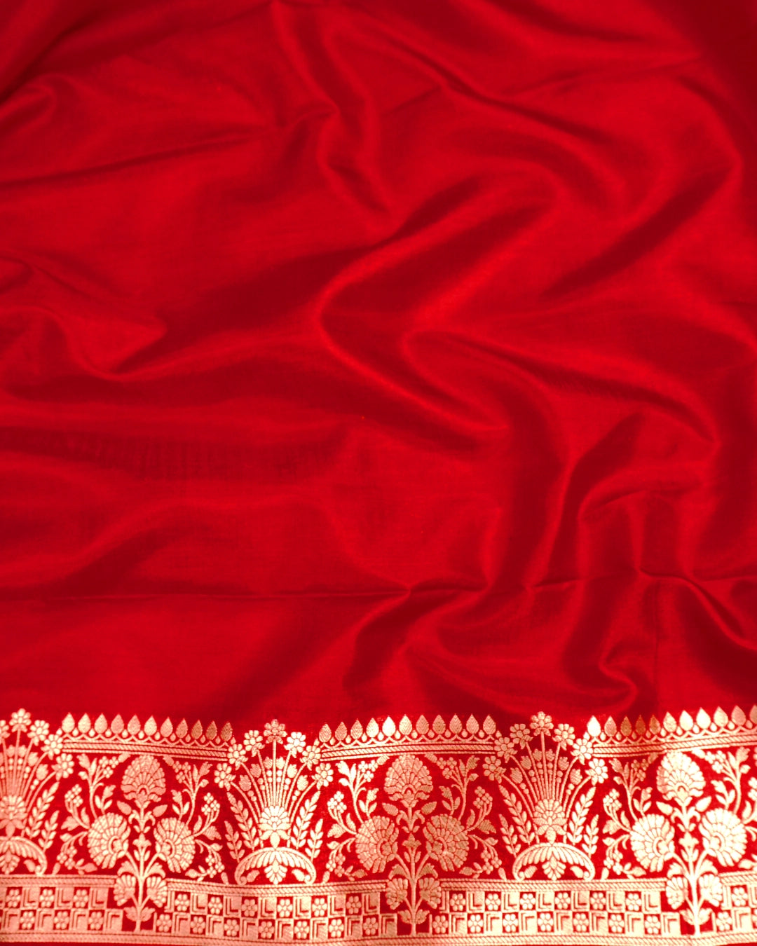 Red Pure Katan Saree with Delicate Floral Buti Weaving