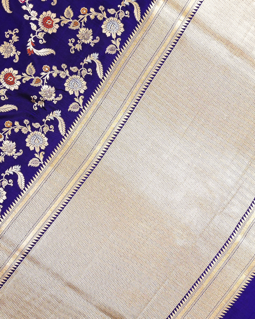 Royal Blue Pure Katan Saree with Exotic Floral Meenakari Jaal Weaving