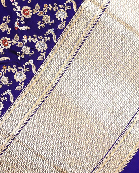 Royal Blue Pure Katan Saree with Exotic Floral Meenakari Jaal Weaving