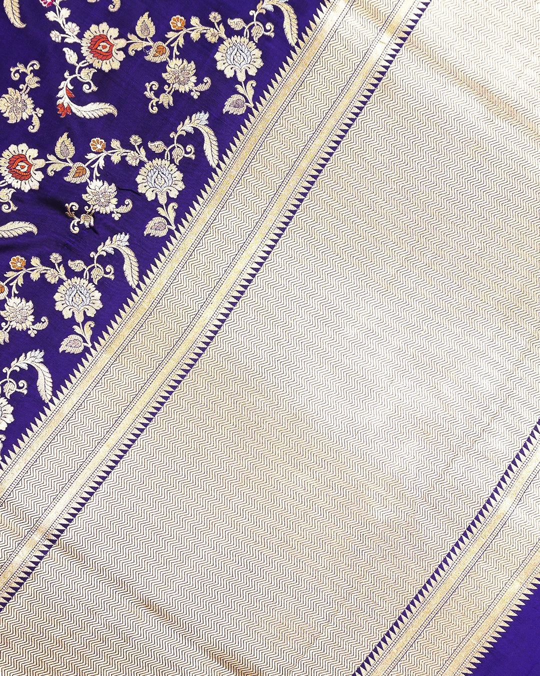 Royal Blue Pure Katan Saree with Exotic Floral Meenakari Jaal Weaving