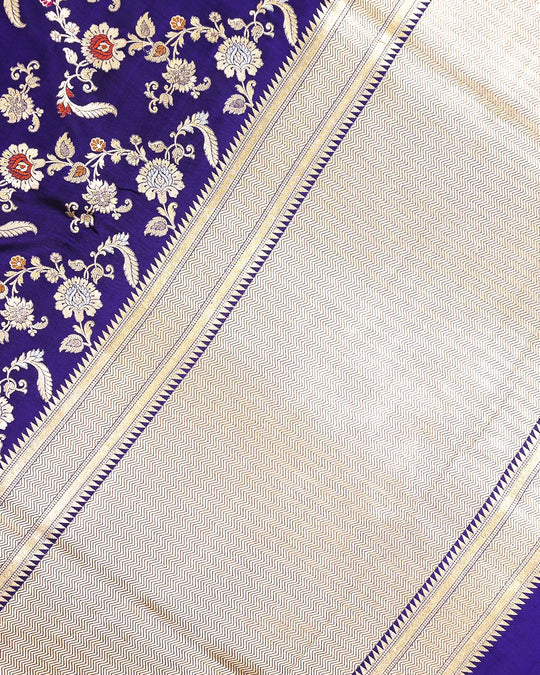 Royal Blue Pure Katan Saree with Exotic Floral Meenakari Jaal Weaving