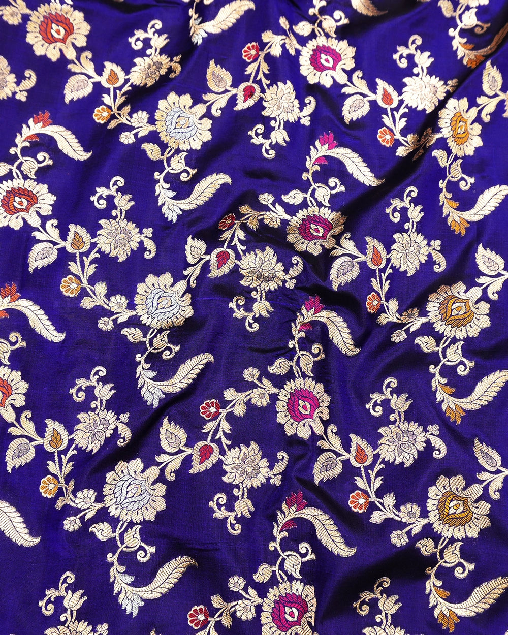 Royal Blue Pure Katan Saree with Exotic Floral Meenakari Jaal Weaving