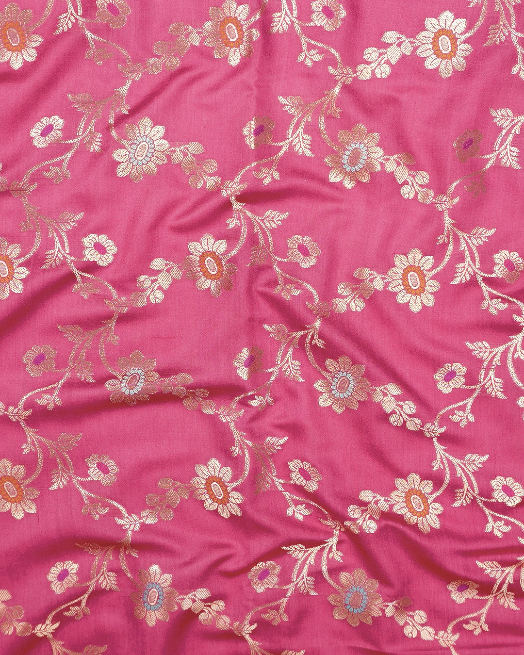 Pink Pure Banarasi Saree with Floral Meenakari Trail Weaves