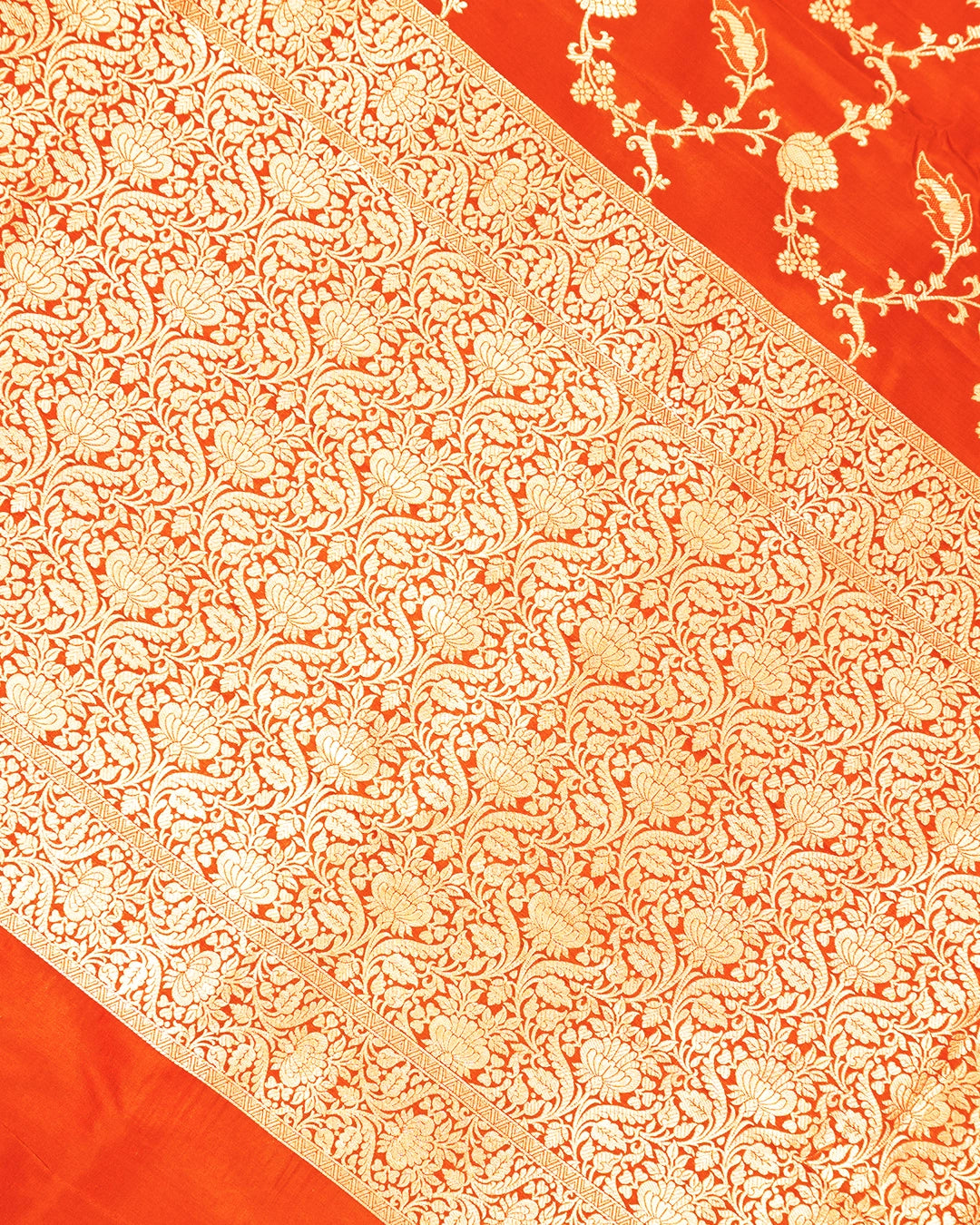 Orange Pure Katan Saree with Floral Jaal Weaves