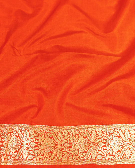 Orange Pure Katan Saree with Floral Jaal Weaves