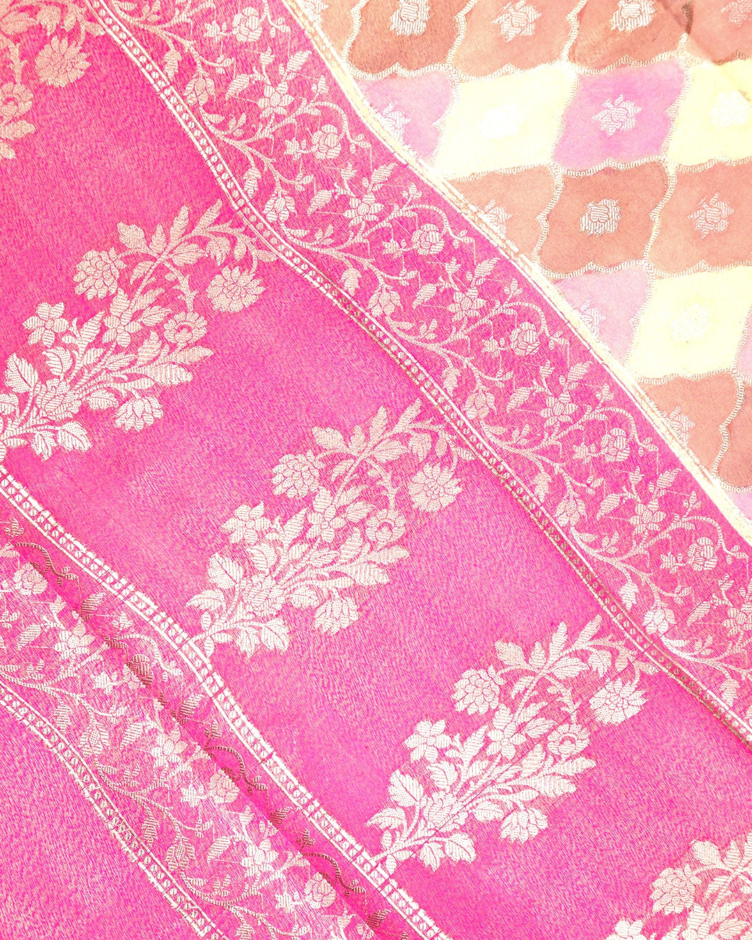 Pastel Rankat Pure Banarasi Silk + Tissue Saree with Floral Mosaic Weaving