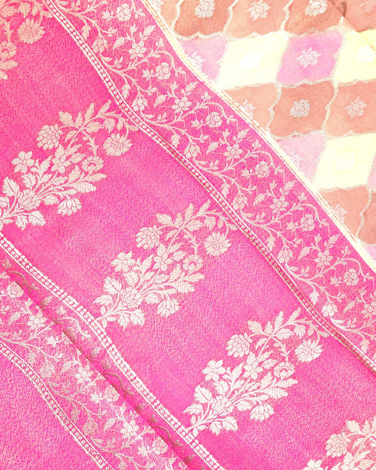 Pastel Rankat Pure Banarasi Silk + Tissue Saree with Floral Mosaic Weaving