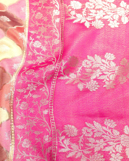 Pastel Rankat Pure Banarasi Silk + Tissue Saree with Floral Mosaic Weaving
