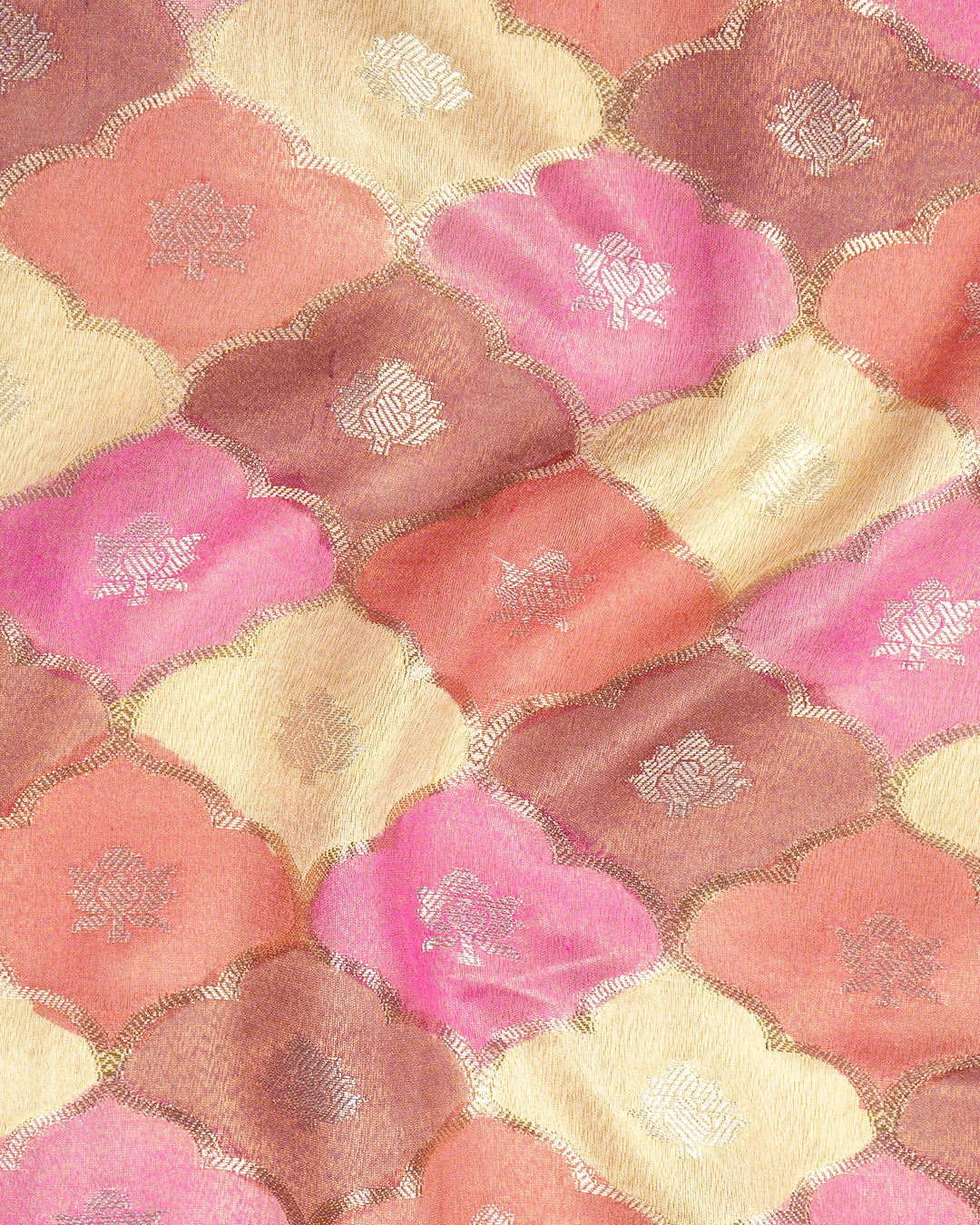 Pastel Rankat Pure Banarasi Silk + Tissue Saree with Floral Mosaic Weaving