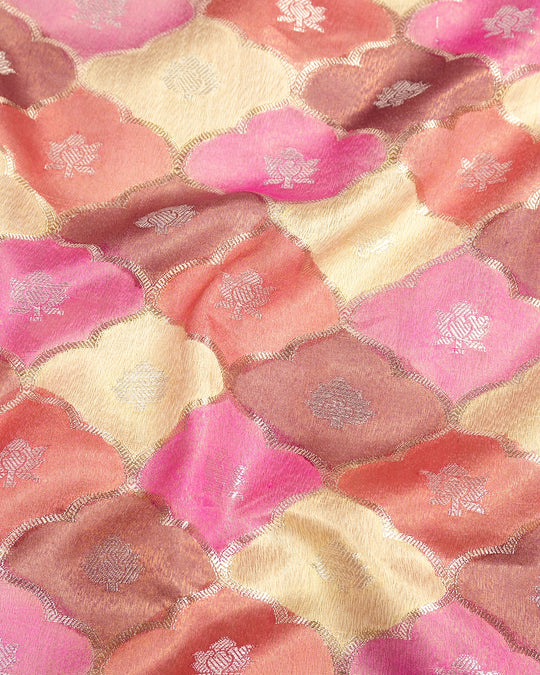 Pastel Rankat Pure Banarasi Silk + Tissue Saree with Floral Mosaic Weaving