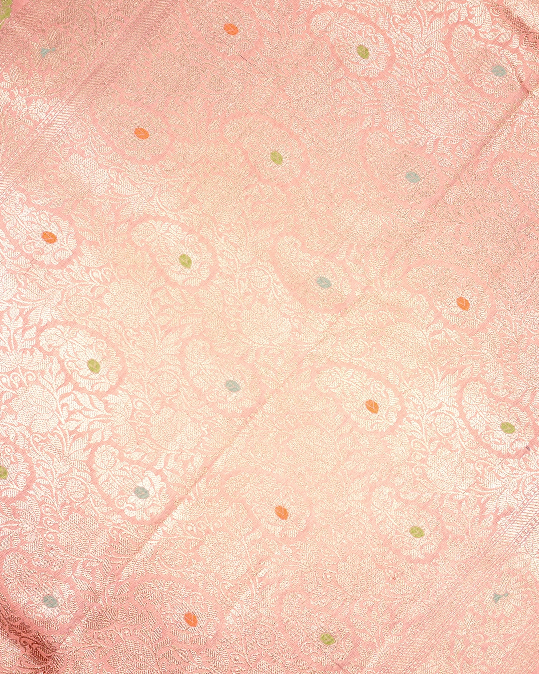 Peach Pink Pure Katan Saree with Floral Meenakari Weaves