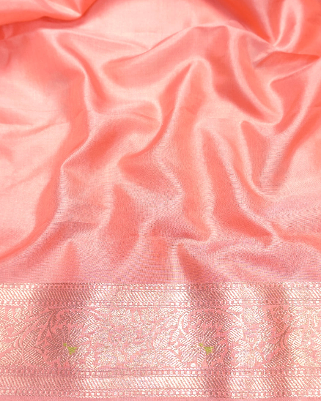 Peach Pink Pure Katan Saree with Floral Meenakari Weaves
